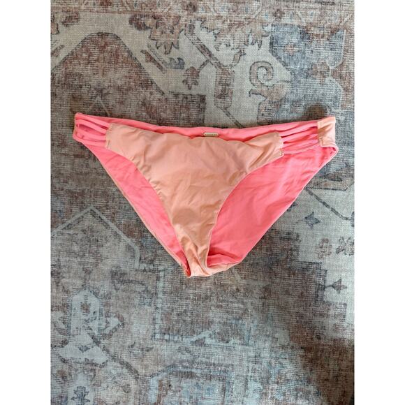 Roxy Reversible Beach Classic Hipster Bikini Bottom Coral Pink Double Strap Med - Picture 2 of 5